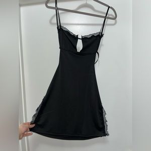 Boutique Lace Open Back Mini Black Dress